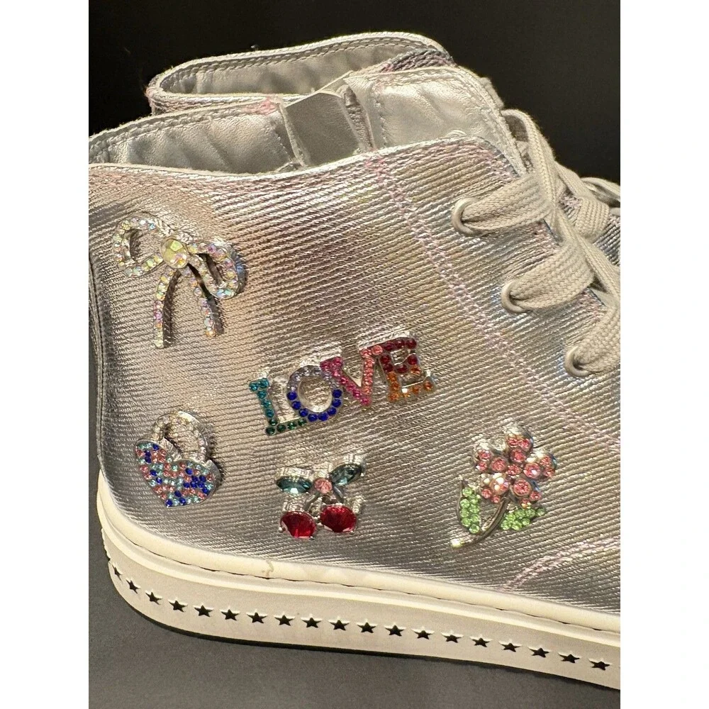 Steve Madden Shoes Girls Size 5 Silver High Top Sneaker Glitter Rhinestone